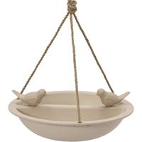 Vogelbad/voederschaal - hangend - bamboe hout - beige - D27 cm