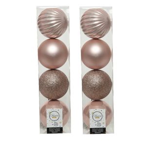 8x stuks kunststof kerstballen lichtroze (blush pink) 10 cm