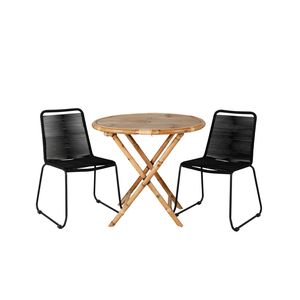 Cane tuinmeubelset tafel Ø80cm en 2 stoel S Lindos zwart, naturel.