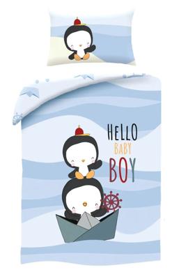 Pinguïn Dekbedovertrek Hello baby boy 100 x 135 cm Pinguïn Dekbedovertrek Hello baby boy 100 x 135 cm