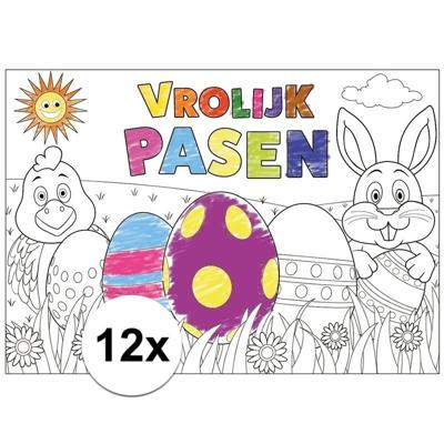 Pasen kleurplaat placemats - 12x - papier - paasontbijt / paasbrunch - kinderen