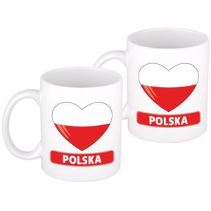 2x stuks i love Polen mok / beker 300 ml - feest mokken