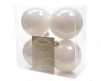 4 Kerstballen plastic emaille 100mm wit iris KSD - Ksd
