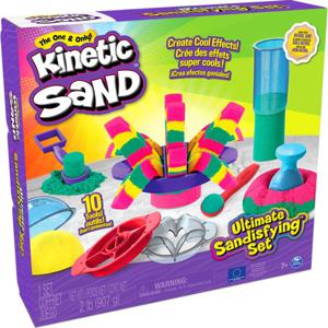 Kinetic Sand - Ultimate Sandisfying-set met 907 g roze geel en blauwgroen speelzand - met 10 vormen en gereedschappen - Sensorisch speelgoed