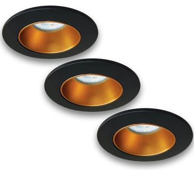 Set van 3 Zwart met goudkleur Inbouw Ledspot Aruba, 5 Watt
