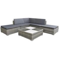6-delige Loungeset met kussens poly rattan grijs