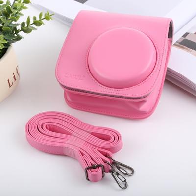 Retro stijl full body camera PU lederen case tas met riem voor FUJIFILM Instax Mini 9/Mini 8 PLUS/Mini 8 (roze)
