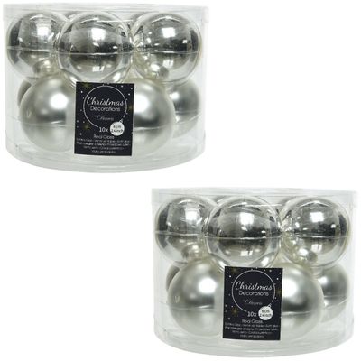 20x Zilveren glazen kerstballen 6 cm glans en mat