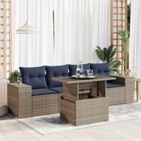5-delige Loungeset met kussens poly rattan acacia grijs