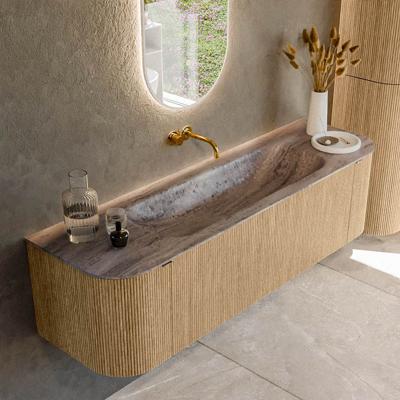 Badmeubel Mondiaz Kurve-Dlux | 160 cm | Meubelkleur Oak | Wastafelkleur Oza | Solid surface | Wasbak midden spoelbak | Zonder kraangat(en)
