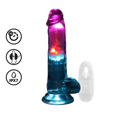 RealRock by Shots LED Vibrerende Rechte Penis met Ballen - 7 / 18 cm - Transparant