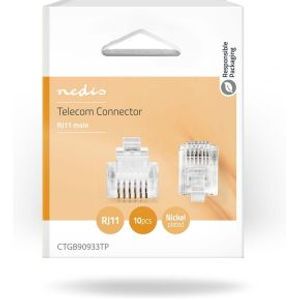 Telecom-Connector | Type Aansluiting: RJ12 | Recht | Connectorplating: Goud Verguld | PVC | Transpar