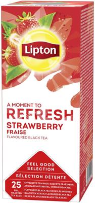 Lipton thee Feel Good Selection, Zwarte thee aardbei, doos van 25 zakjes