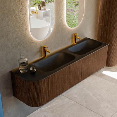 Badmeubel Mondiaz Kurve | 165 cm | Meubelkleur Walnut | Wastafelkleur Urban | Dubbele spoelbak | 2 kraangaten