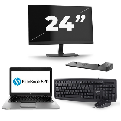 HP EliteBook 820 G3 - Intel Core i5-6e Generatie - 12 inch - 8GB RAM - 256GB SSD - Windows 11 + 1x 24 inch Monitor