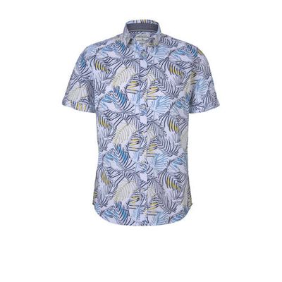 Tom Tailor slim fit overhemd met bladprint blauw Tom Tailor slim fit overhemd met bladprint blauw