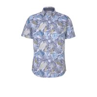 Tom Tailor slim fit overhemd met bladprint blauw - thumbnail