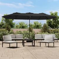 Parasol dubbel dak met LED 449x245 cm zwart