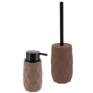 Toilet accessoire set - wc borstel en zeeppomp Diamond - bruin - kunststof