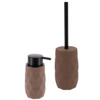 Toilet accessoire set - wc borstel en zeeppomp Diamond - bruin - kunststof