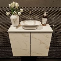 Mondiaz Fowy toiletmeubel 60cm Carrara met blad en waskom talc midden zonder kraangat