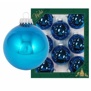 8x Glanzende blauwe kerstboomversiering kerstballen van glas 7 cm   -