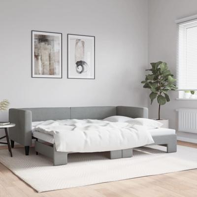 Slaapbank met onderschuifbed 80x200 cm stof lichtgrijs