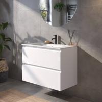 Saqu Gaia badmeubel incl. glans witte keramische wastafel 80x46x61cm glans wit - witte greeplijst