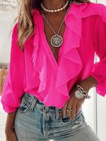 Loose Flouncing Plain Casual Blouse - thumbnail