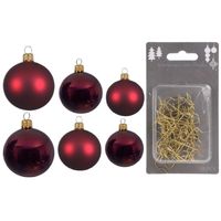 Groot pakket glazen kerstballen 50x donkerrood glans/mat 4-6-8 cm incl haakjes - thumbnail