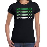 Marihuana drugs fun t-shirt zwart met groene bedrukking dames