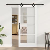Schuifdeur met Hardware Set 'ORKDAL'van Wit Massief Hout en Glas