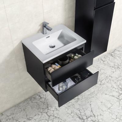 Badkamermeubel Tieme in mat zwart 60x50x48cm met witte wastafel