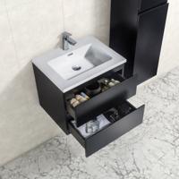Badkamermeubel Tieme in mat zwart 60x50x48cm met witte wastafel