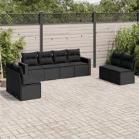 8-delige Loungeset met kussens poly rattan zwart
