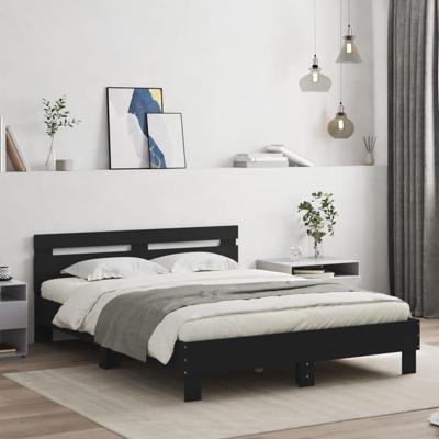 Bedframe met hoofdeinde en LED zwart 140x190 cm