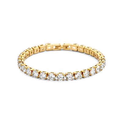 Tennisarmband staal-zirconia goudkleurig-wit 5,0 mm 18 cm