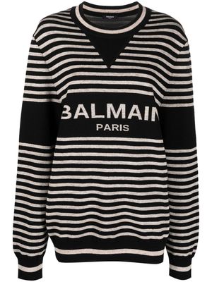 Balmain pull rayé à logo en intarsia - Noir