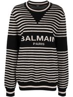 Balmain pull rayé à logo en intarsia - Noir - thumbnail