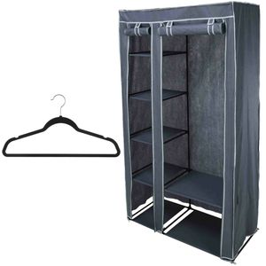 Mobiele kledingkast/garderobekast incl 8x hangers - opvouwbaar - grijs - 174 cm - Campingkledingkasten