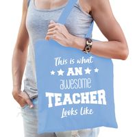 Cadeau tas voor juffen - katoen - 42x38 cm - lichtblauw - This is what an awesome teacher looks like