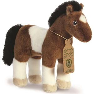 Pluche knuffeldier paard - eco nation knuffel - bruin/wit - 28 cm - Boerderijdieren thema