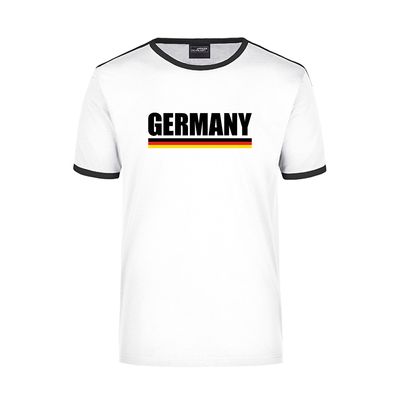 Germany supporter wit / zwart ringer t-shirt Duitsland met vlag voor heren