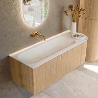 Mondiaz KURVE 125 cm Onderkast Greeploos 1 Lade Met Deuren Oak, Wastafel Solid Surface Links Talc 0 Kraangaten Zonder Spiegel (KRVBGM125R1L1D0KL-Oak/Tal)
