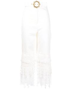 ZIMMERMANN pantalon brodé à taille haute - Blanc