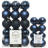 Decoris kerstballen 46x stuks donkerblauw 4 en 6 cm kunststof