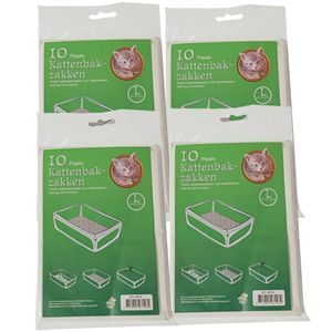 40x stuks plastic kattenbak afvalzakken wit 50 x 20 x 37 cm