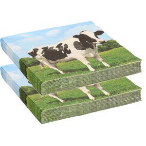 Boerderij thema servetten met koeien print - 40x stuks - 33 x 33 cm