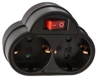 Randaarde stekkeradapter 2-voudig met schakelaar zwart - 6140886