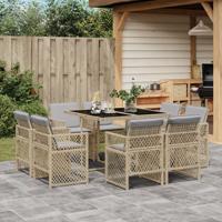 9-delige Tuinset met kussens poly rattan gemengd beige